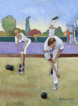 Man bowling being watched by a lady